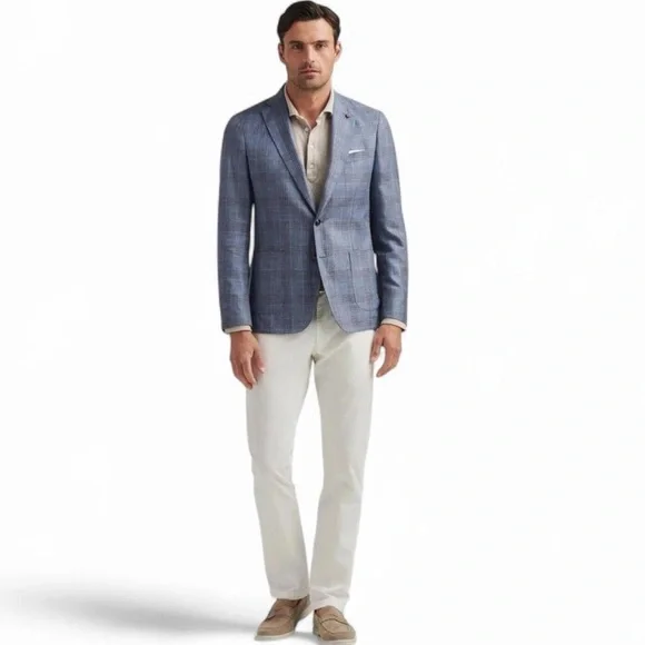 Peter Millar Ames Plaid Soft Jacket Sport Coat Blazer Blue Pearl 42R NWT - Picture 5 of 14